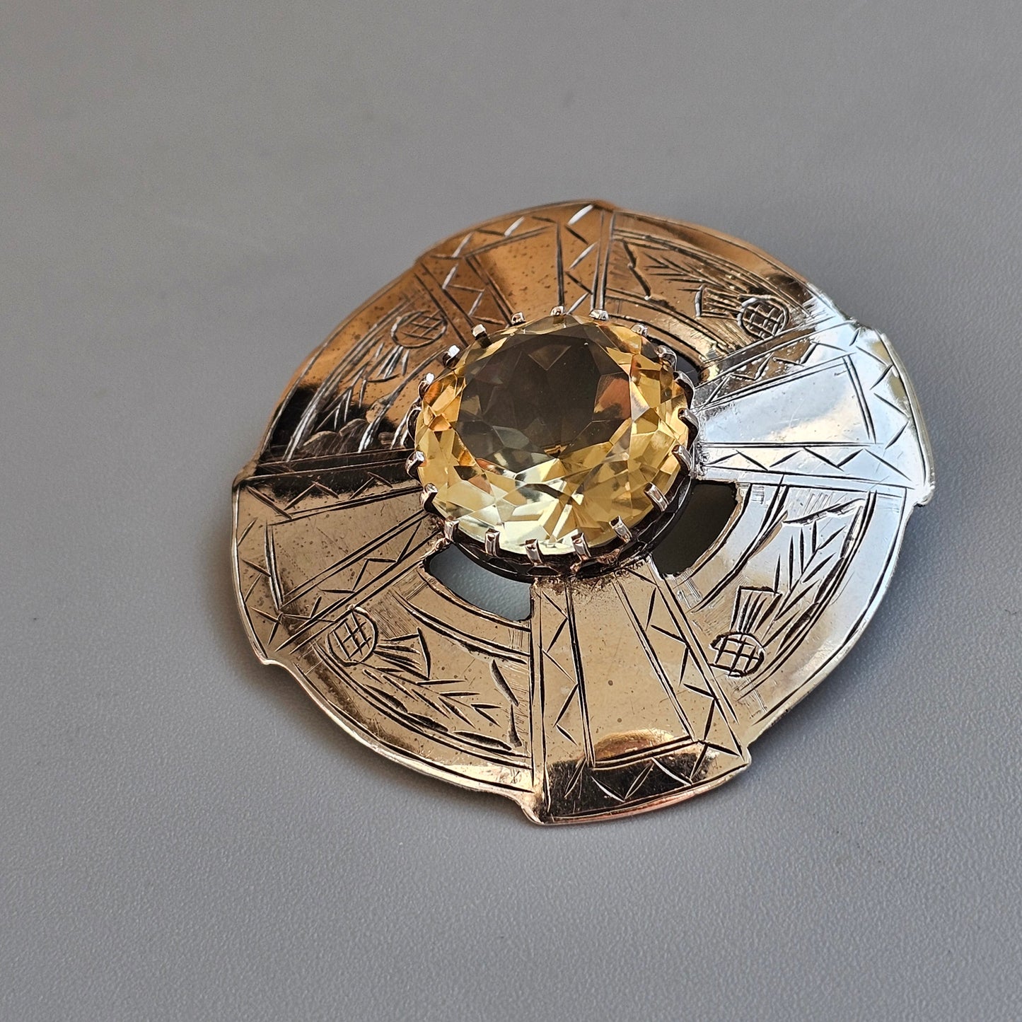 1960s Scottish Sterling Silver & Citrine Plaid Brooch – Robert Allison, Glasgow 1960, Highlands