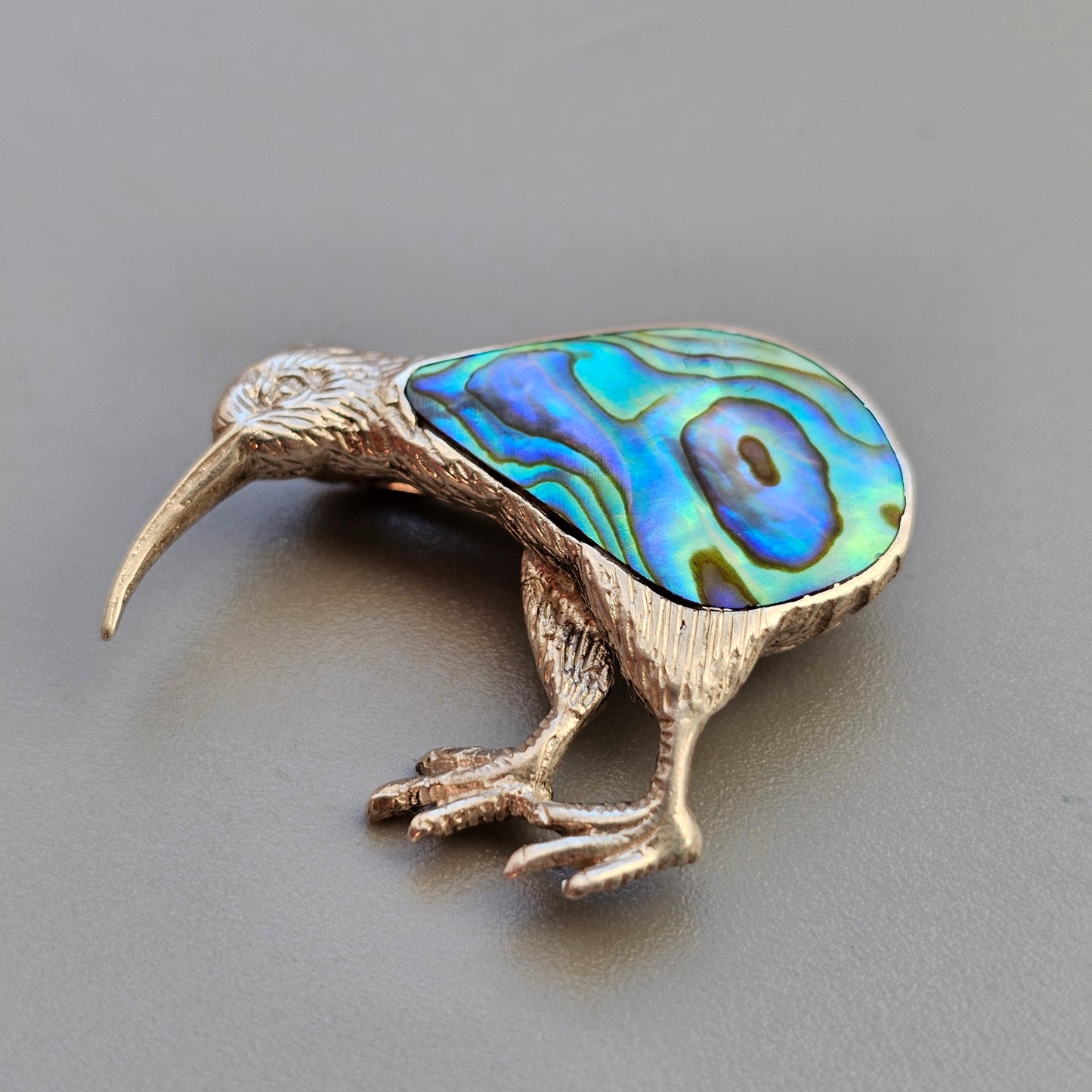 Vintage Silver & Paua Abalone Kiwi Bird Brooch