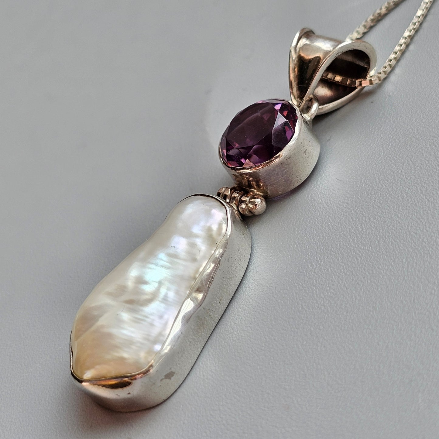 Sterling Silver Pearl and Purple Amethyst Necklace Pendant