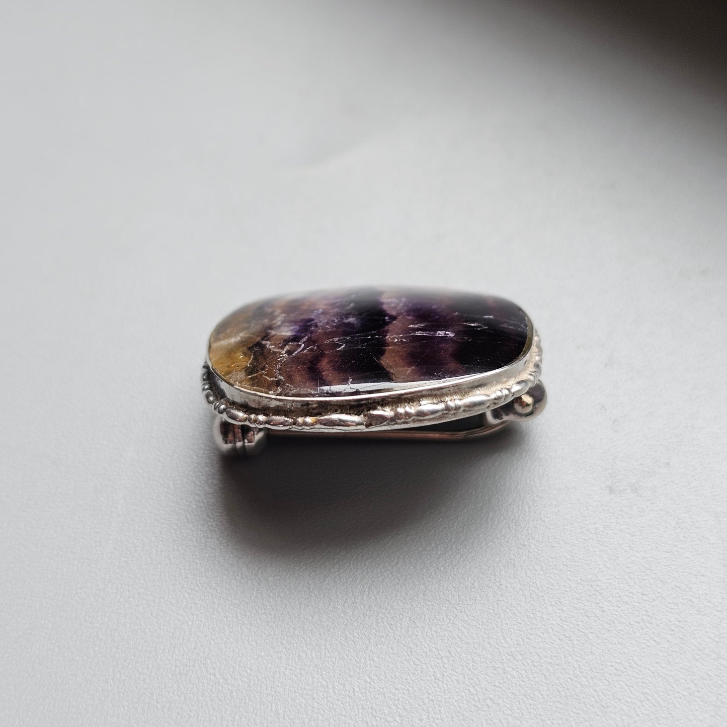Vintage Small Silver Brooch with Blue John Stone