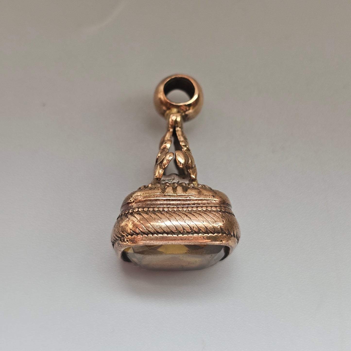 Antique Gold Plated Watch Fob with Yellow Glass Paste Stone
