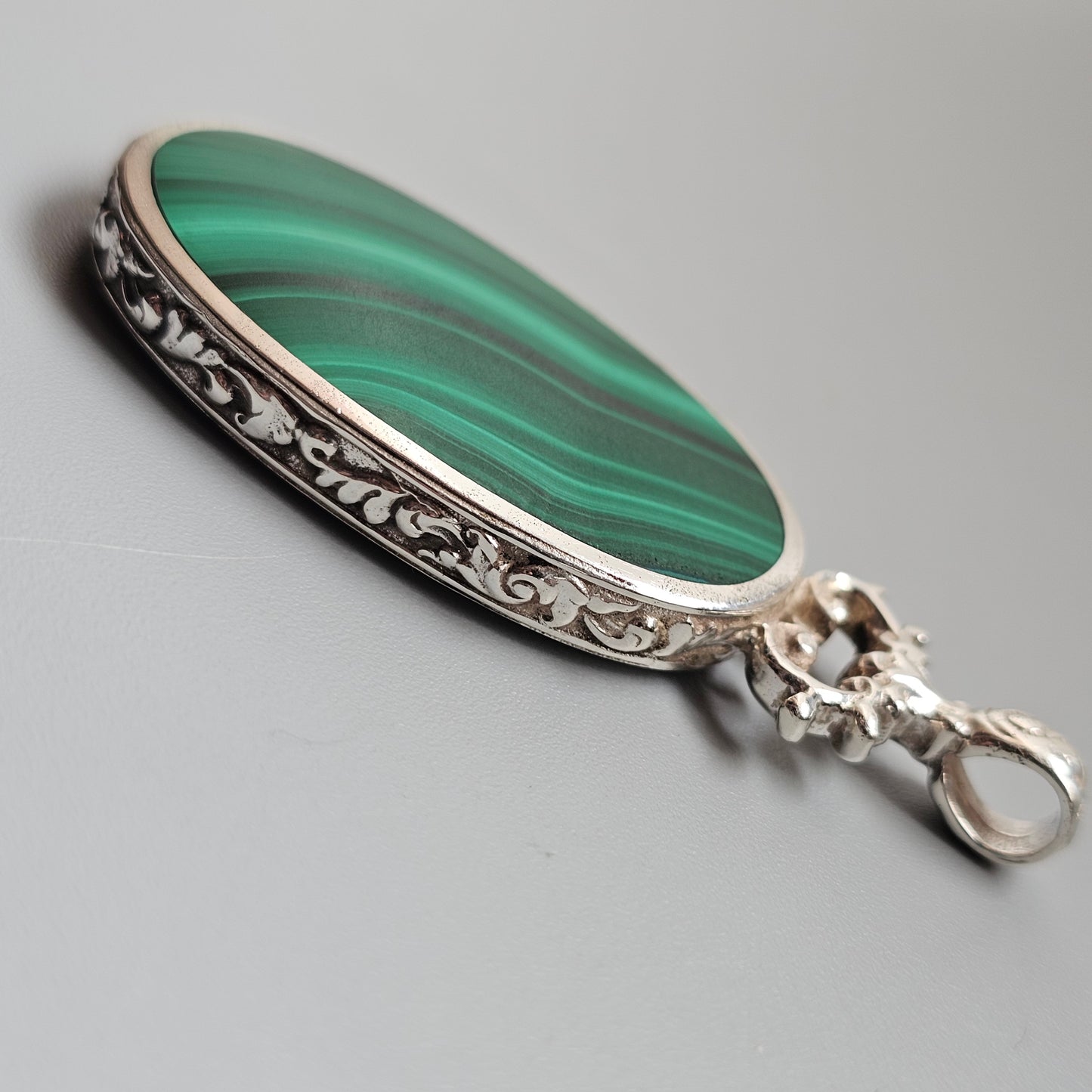 Victorian Style Hallmarked Sterling Silver Rhodonite and Malachite Pendant