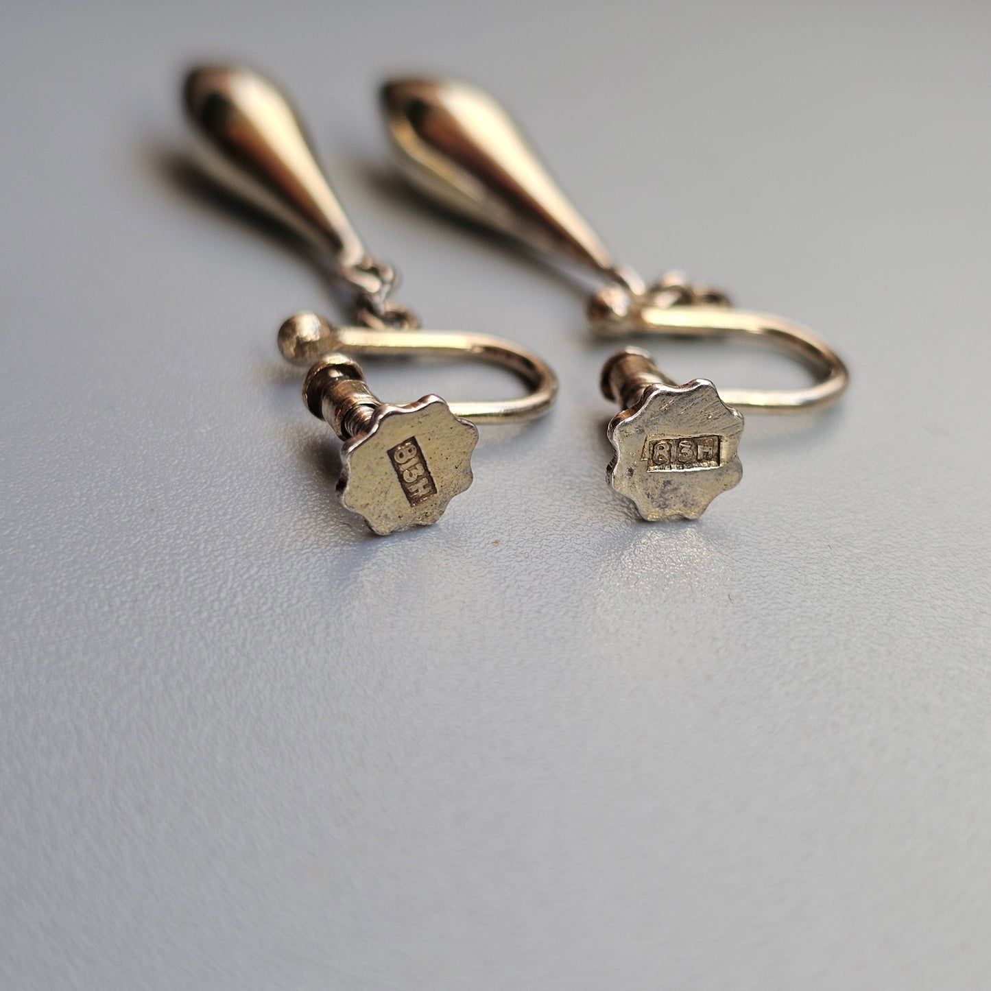 Vintage 1930s 1940s Finnish Silver Gilt Torpedo Drop Earrings Screw Fittings