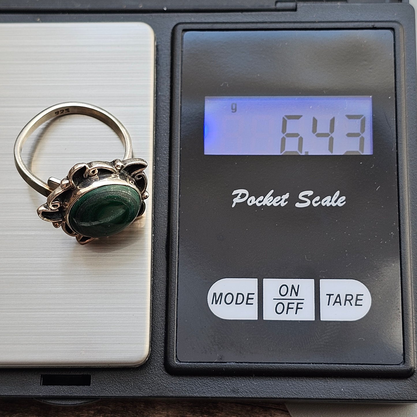 Sterling Silver Malachite Adjustable Statement Ring
