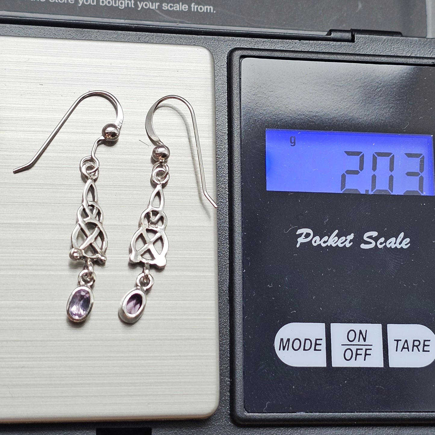 Vintage Sterling Silver Amethyst Celtic Knot Drop Earrings