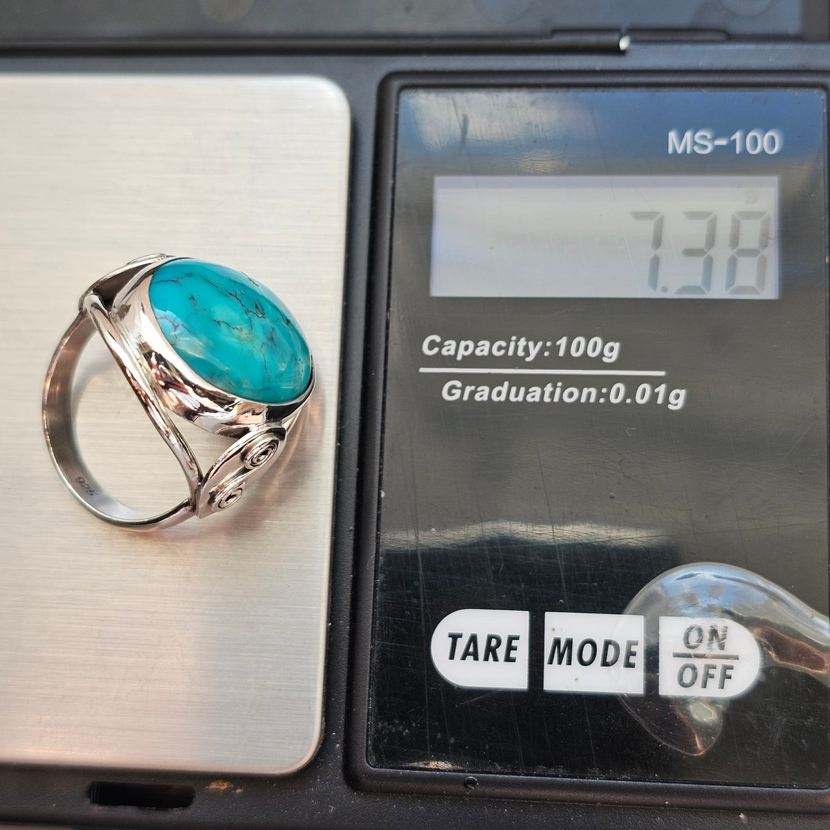 Vintage Sterling Silver Turquoise Cabochon Celtic Style Ring