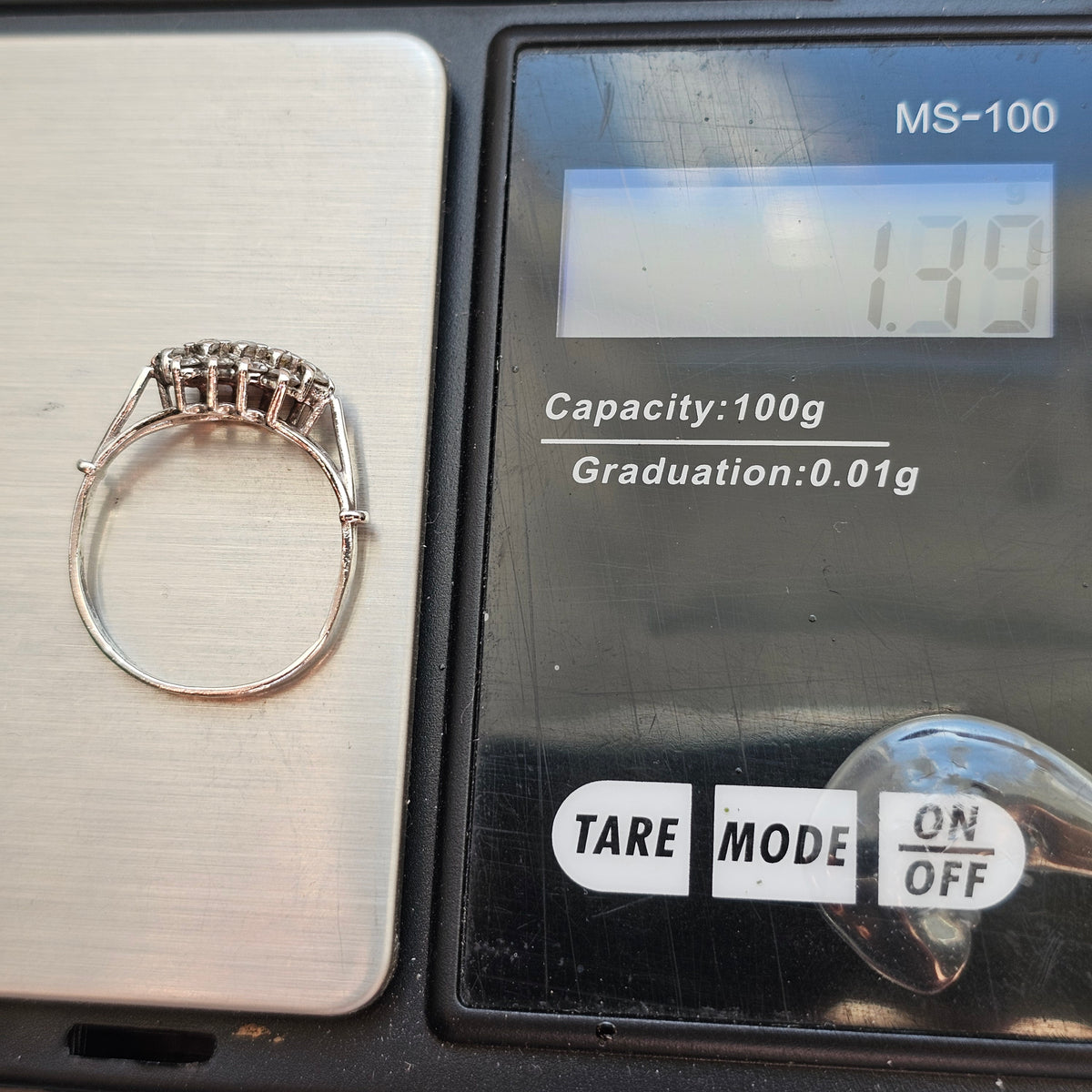 Vintage 1980s Sterling Silver Clear Stone Cluster Ring