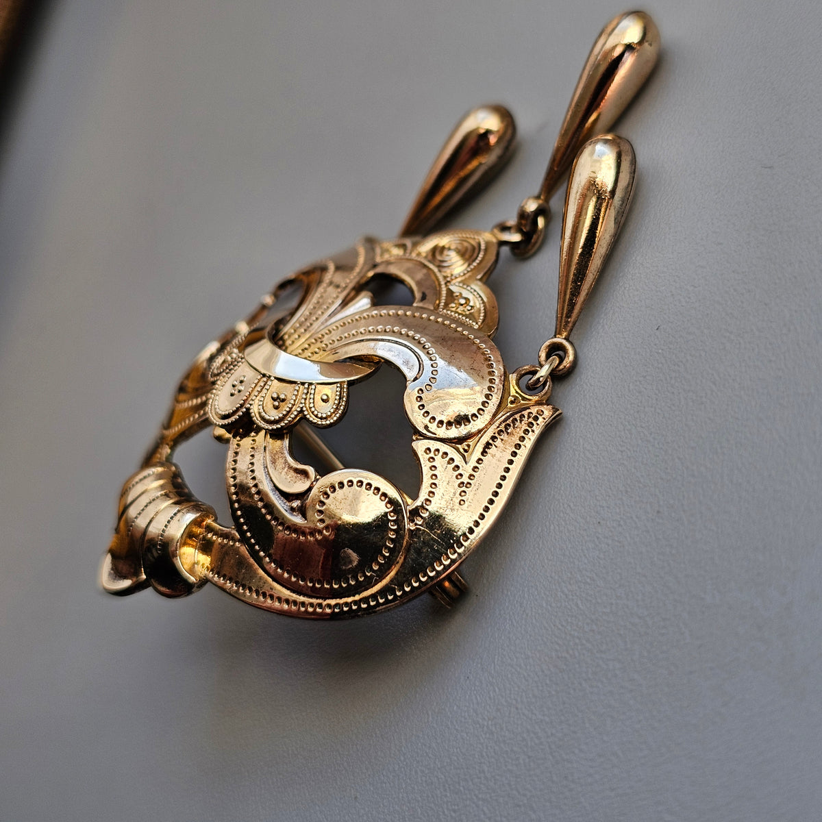 Vintage Victorian Style Andreas Daub German Rolled Gold Dangle Brooch