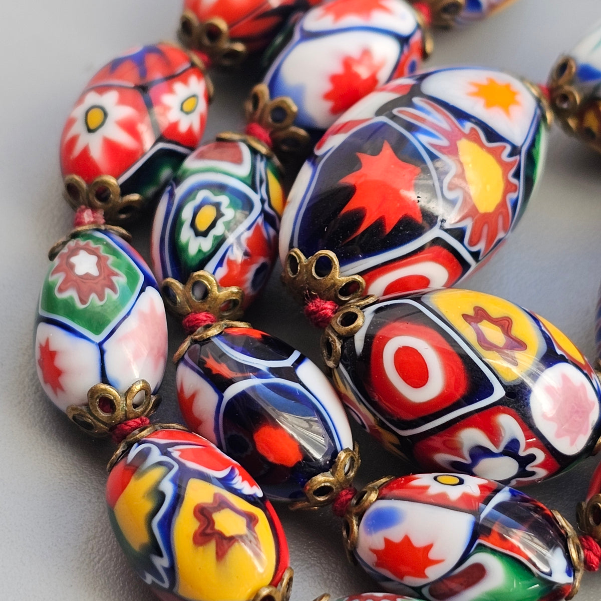 Vintage Venetian Murano Millefiori Glass Graduated Bead Necklace