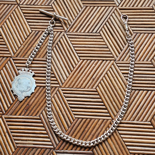 Antique Vintage Sterling Silver Pocket Watch Chain THE West YORKSHIRE REGIMENT interest