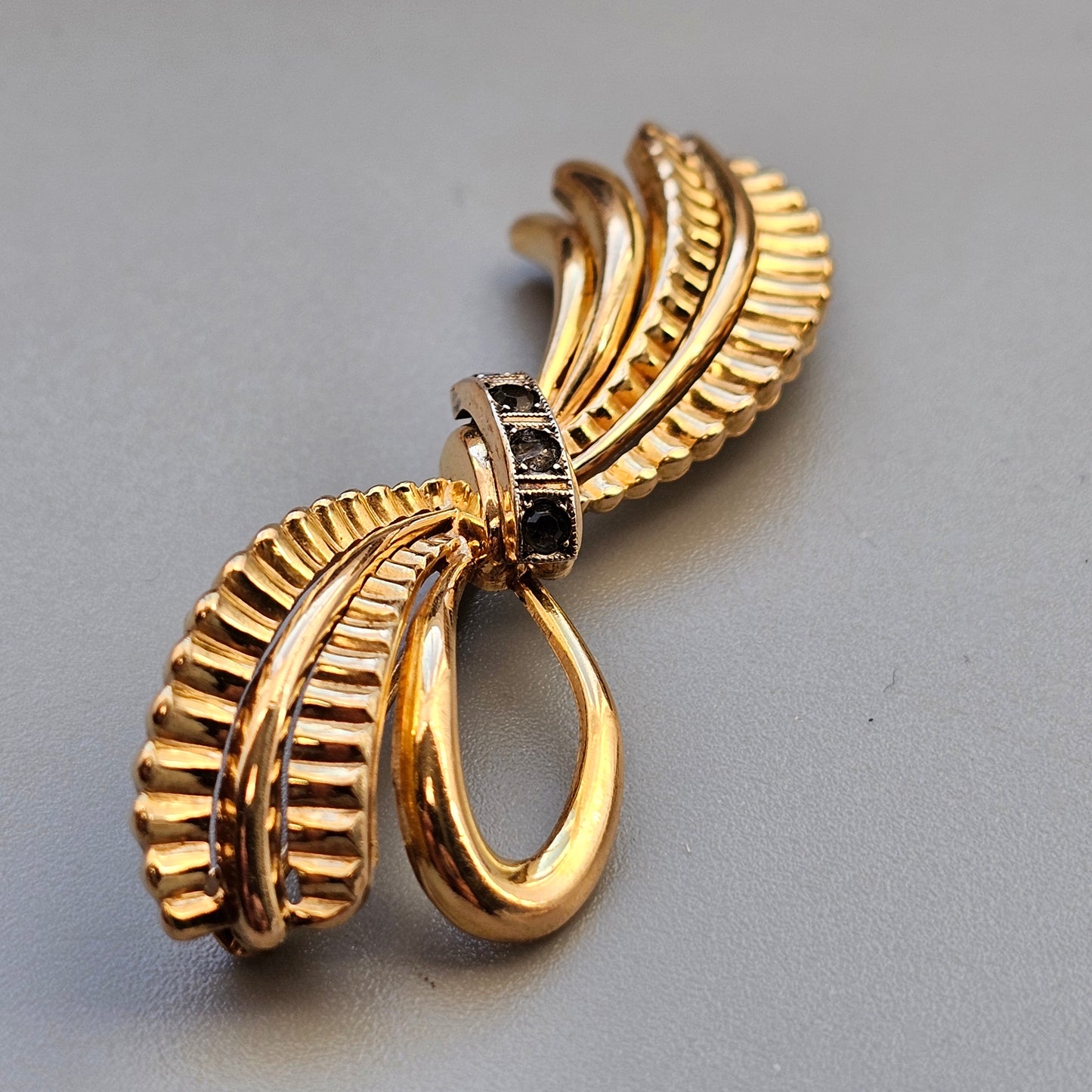 Vintage Rolled Gold Ribbon Bow Brooch by Kollmar & Jourdan