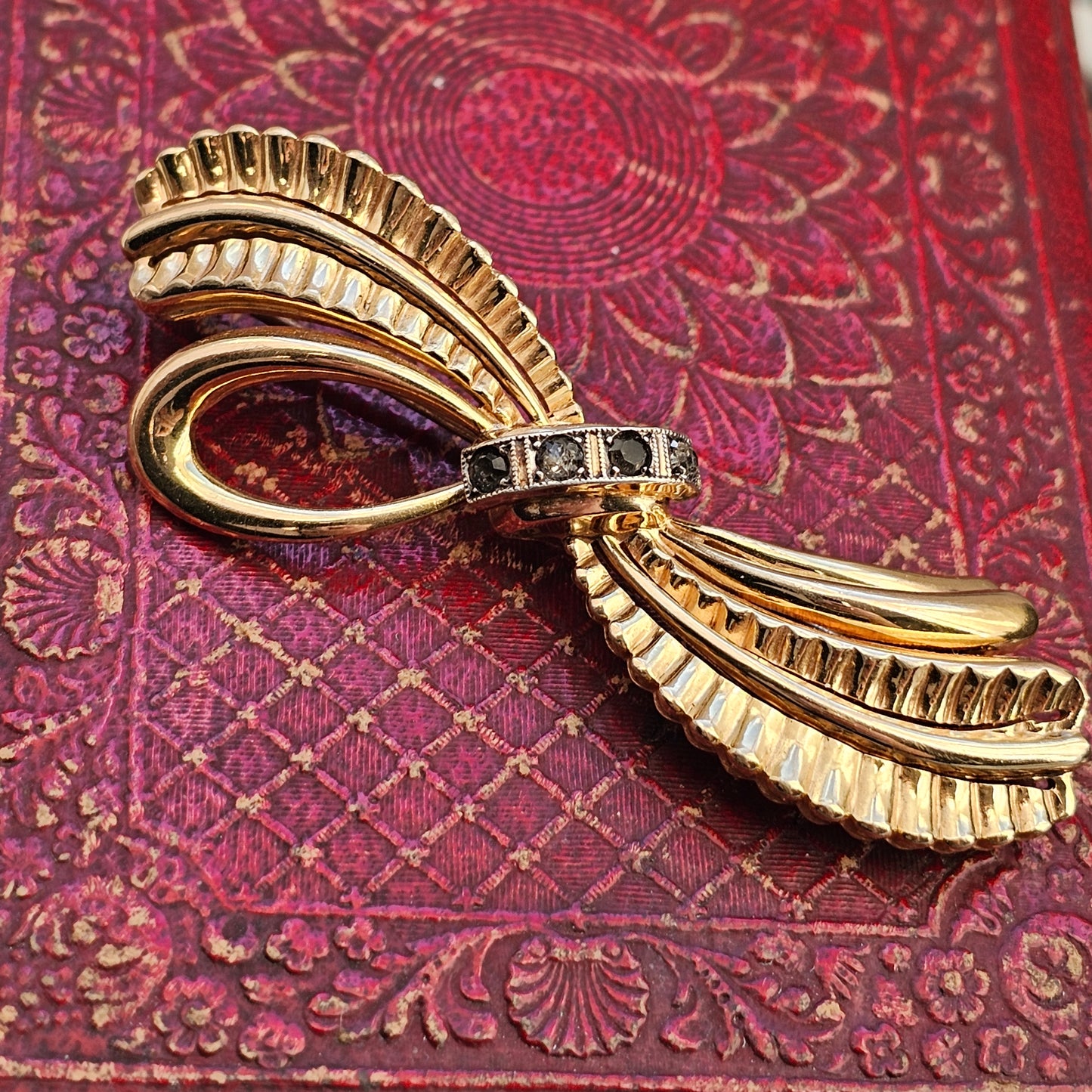 Vintage Rolled Gold Ribbon Bow Brooch by Kollmar & Jourdan