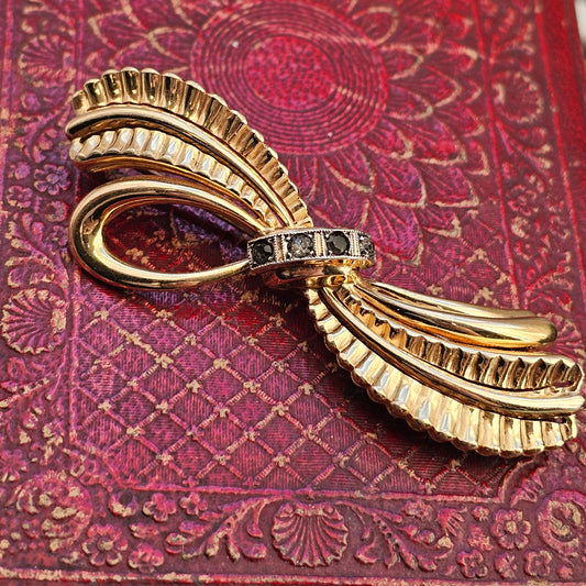 Vintage Rolled Gold Ribbon Bow Brooch by Kollmar & Jourdan