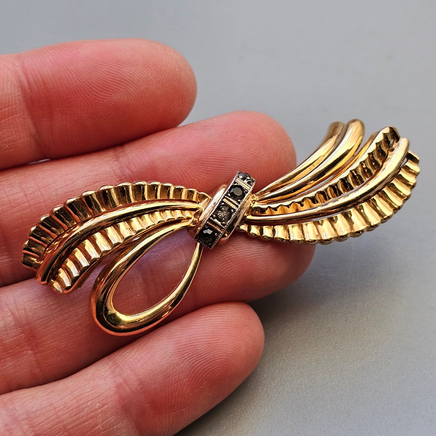 Vintage Rolled Gold Ribbon Bow Brooch by Kollmar & Jourdan