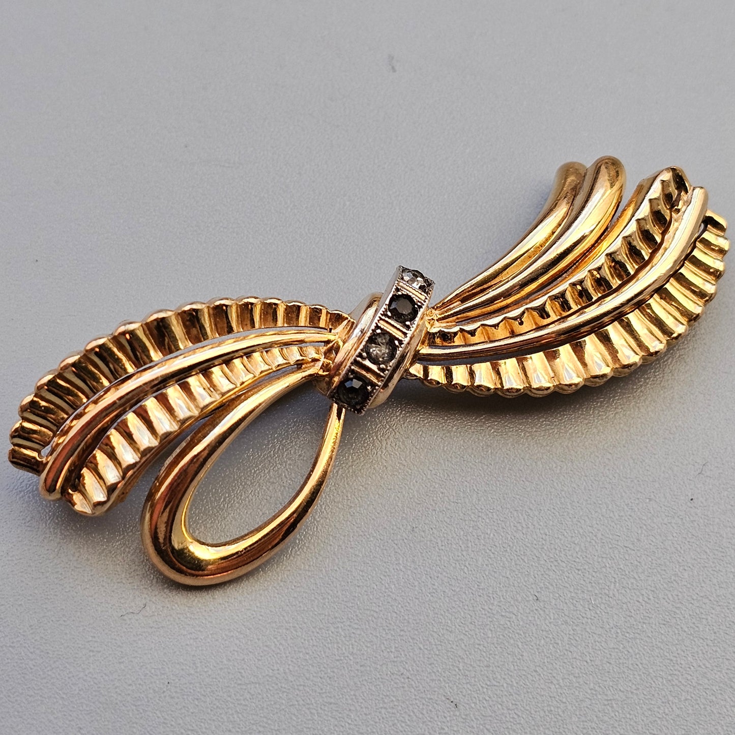 Vintage Rolled Gold Ribbon Bow Brooch by Kollmar & Jourdan