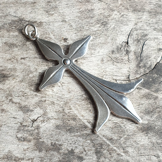 Antique French Old Silver Heraldic Cross Necklace Pendant