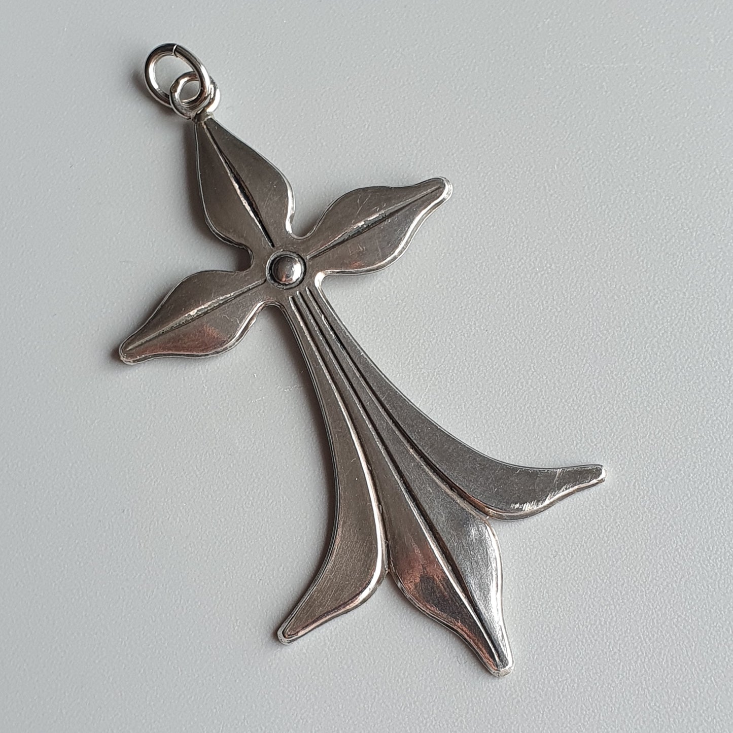 Antique French Old Silver Heraldic Cross Necklace Pendant