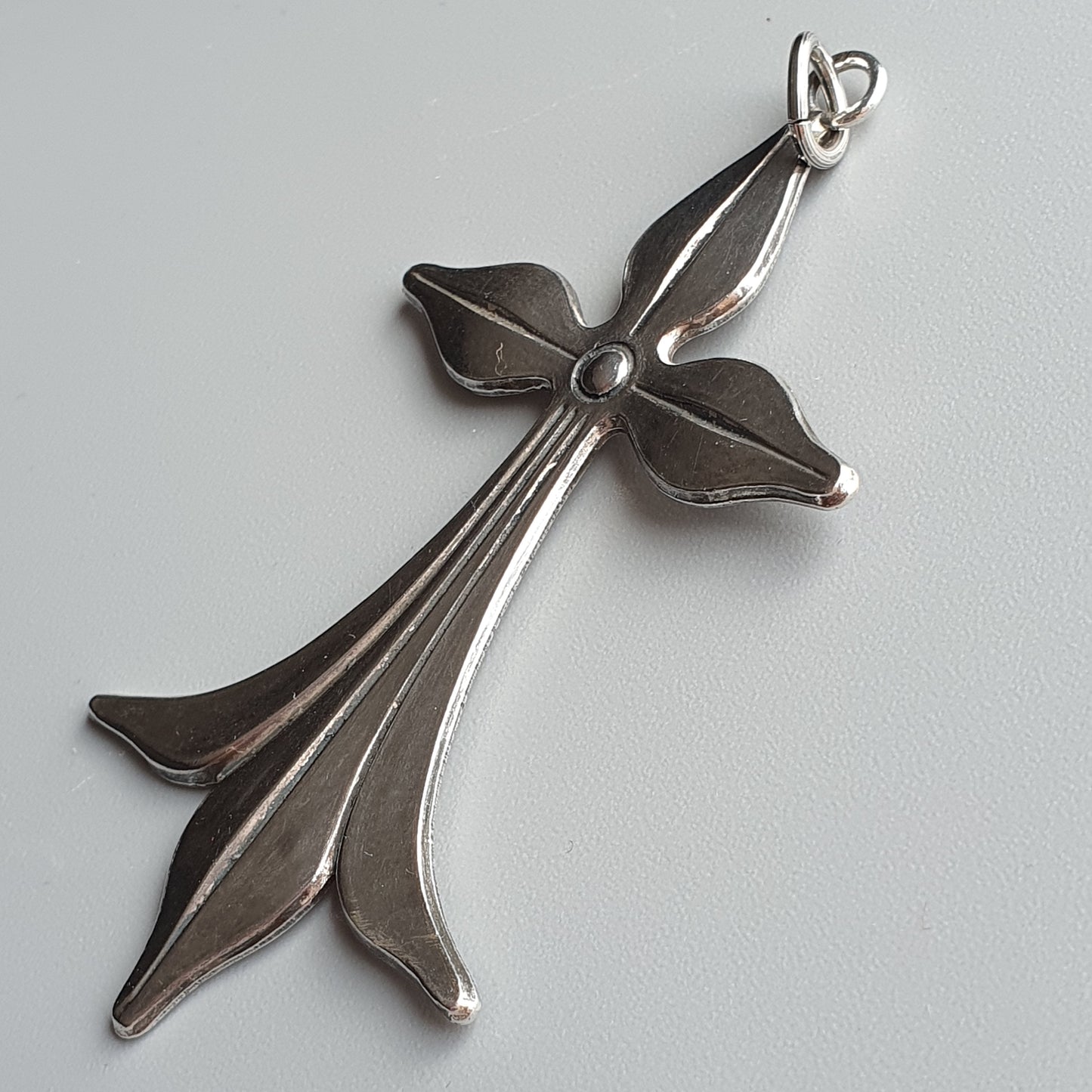 Antique French Old Silver Heraldic Cross Necklace Pendant