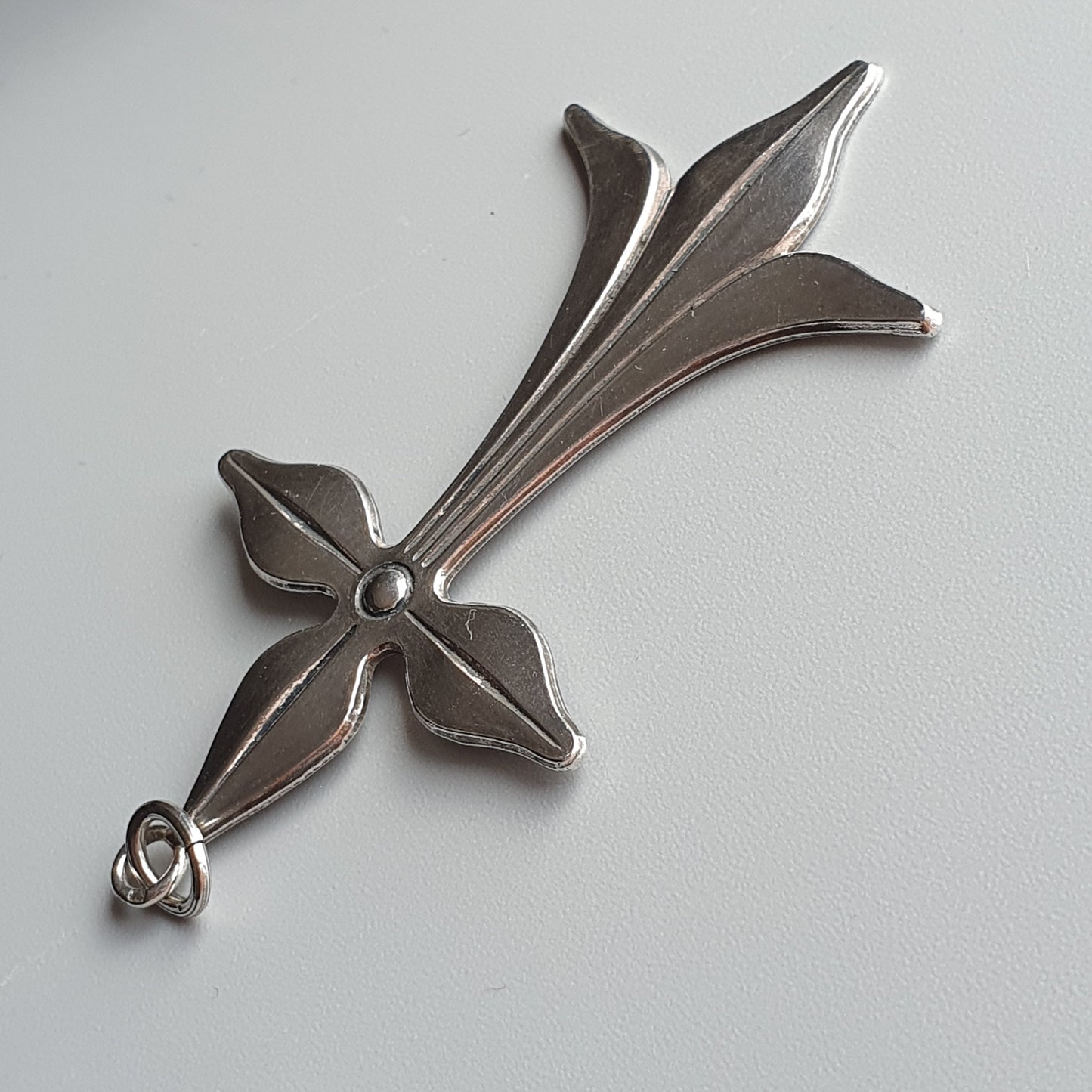 Antique French Old Silver Heraldic Cross Necklace Pendant