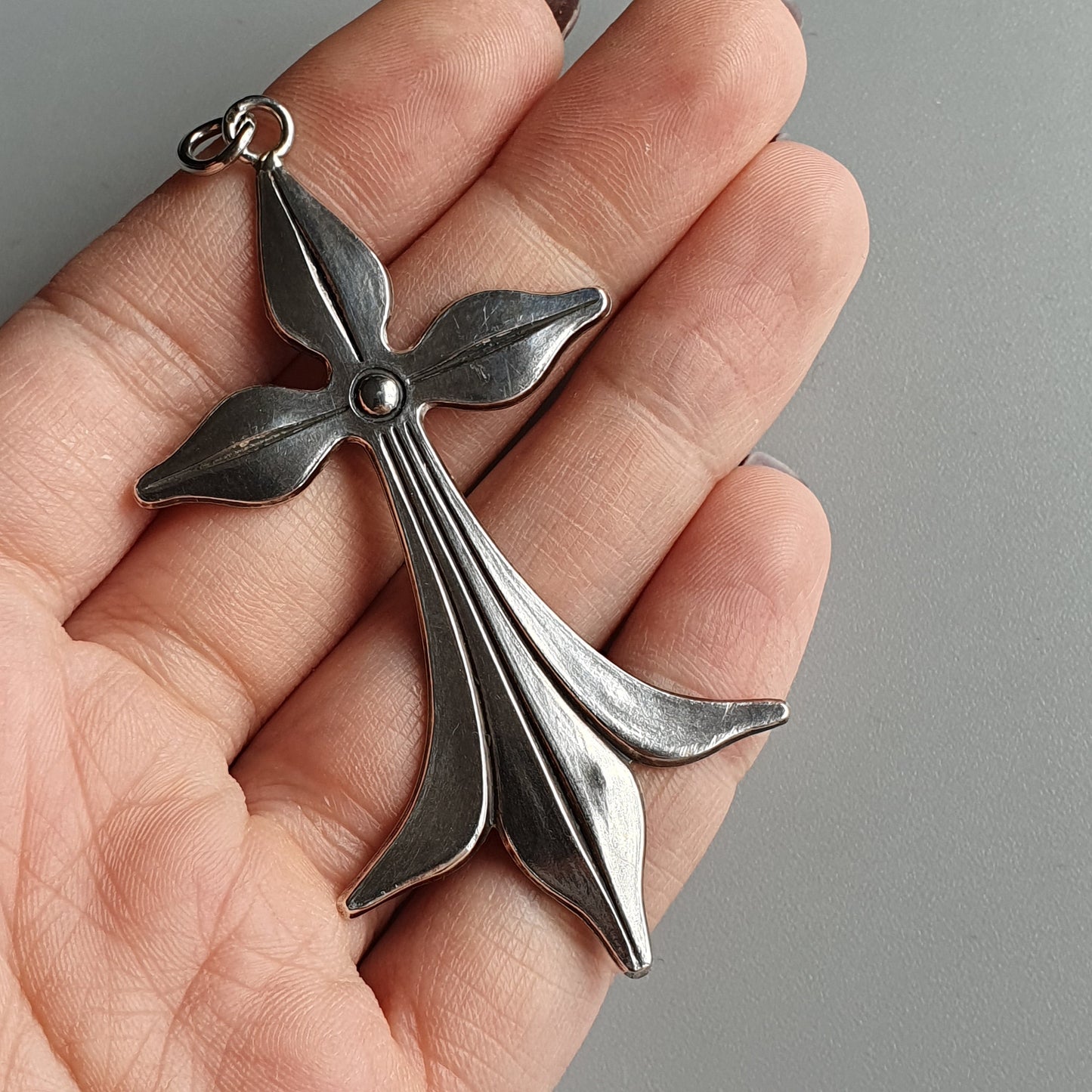 Antique French Old Silver Heraldic Cross Necklace Pendant