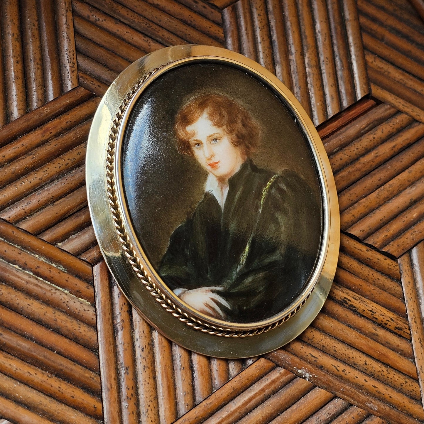 Art Deco 1930s Finnish Silver Mounted Painted Portrait Brooch