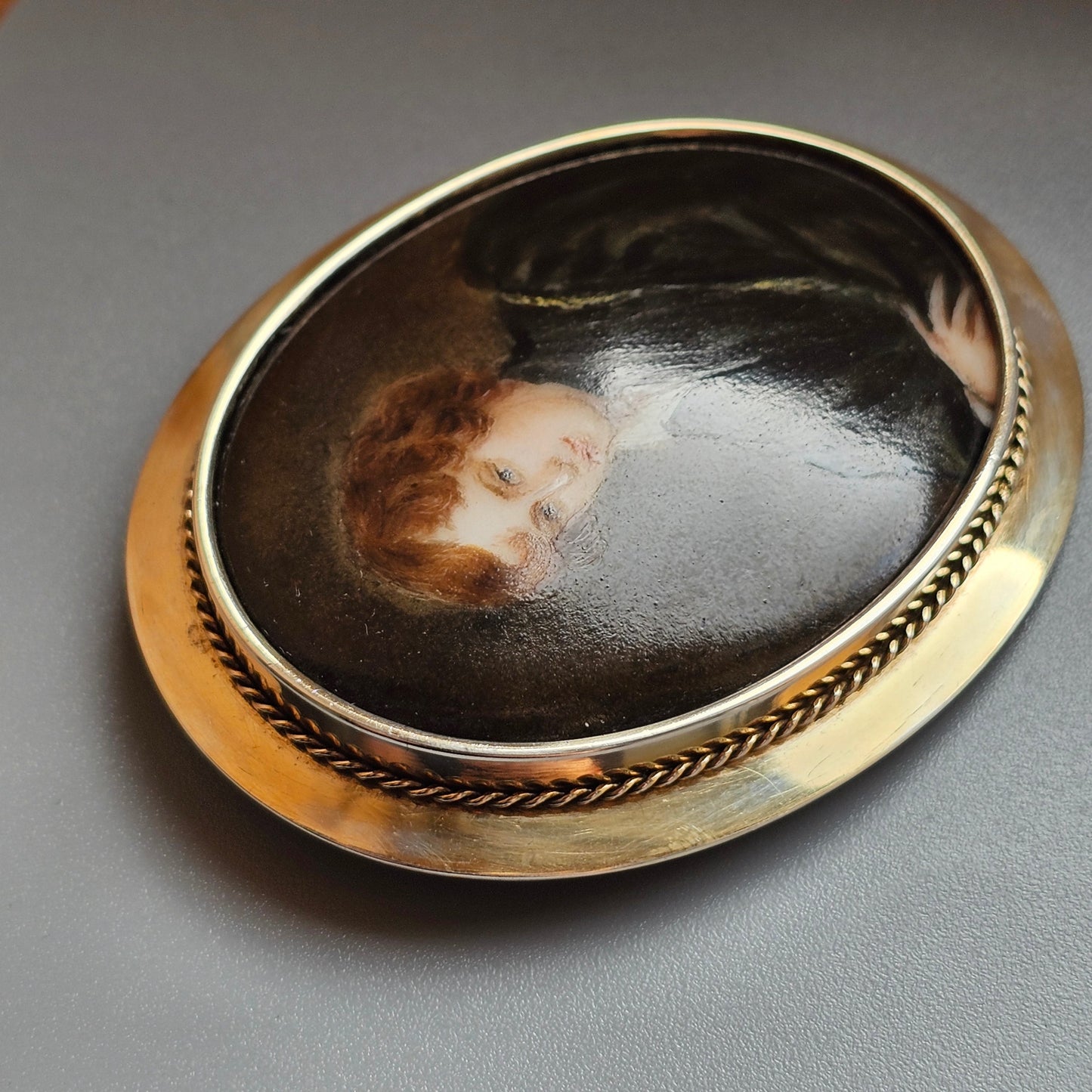 Art Deco 1930s Finnish Silver Mounted Painted Portrait Brooch