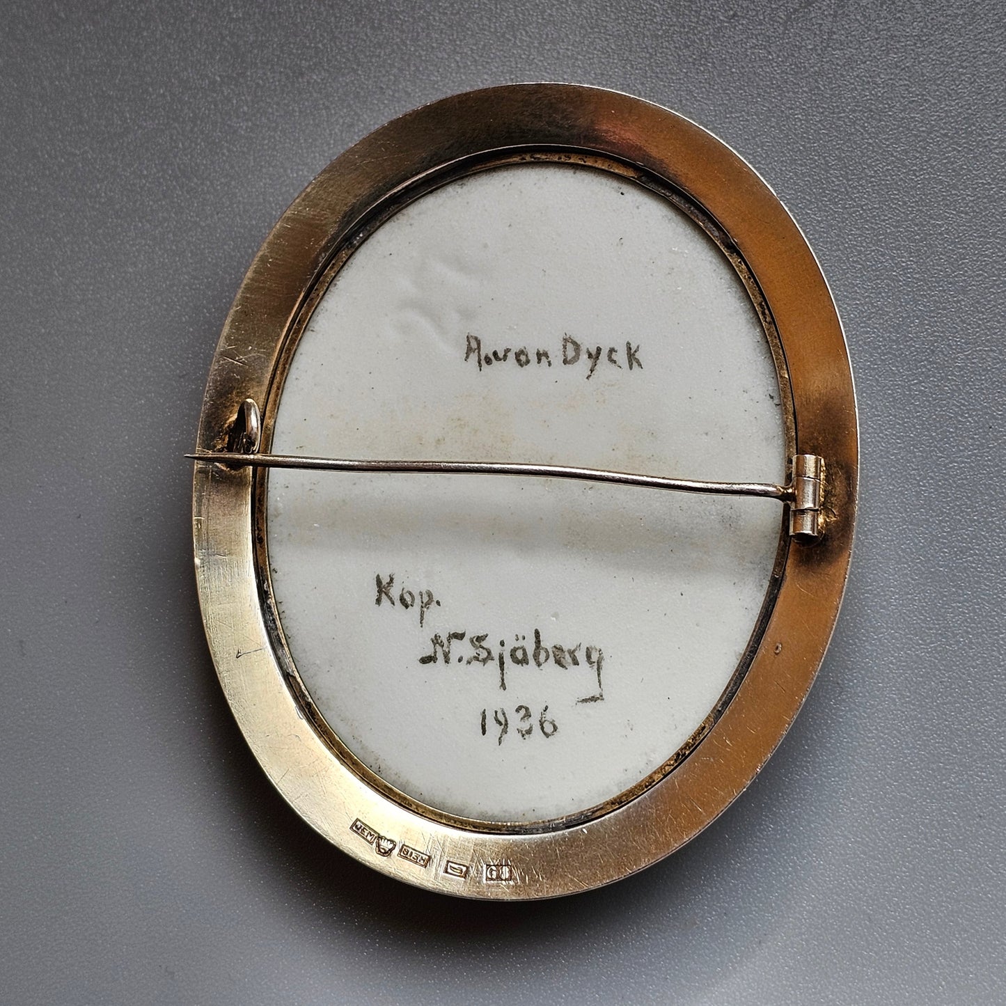 Art Deco 1930s Finnish Silver Mounted Painted Portrait Brooch