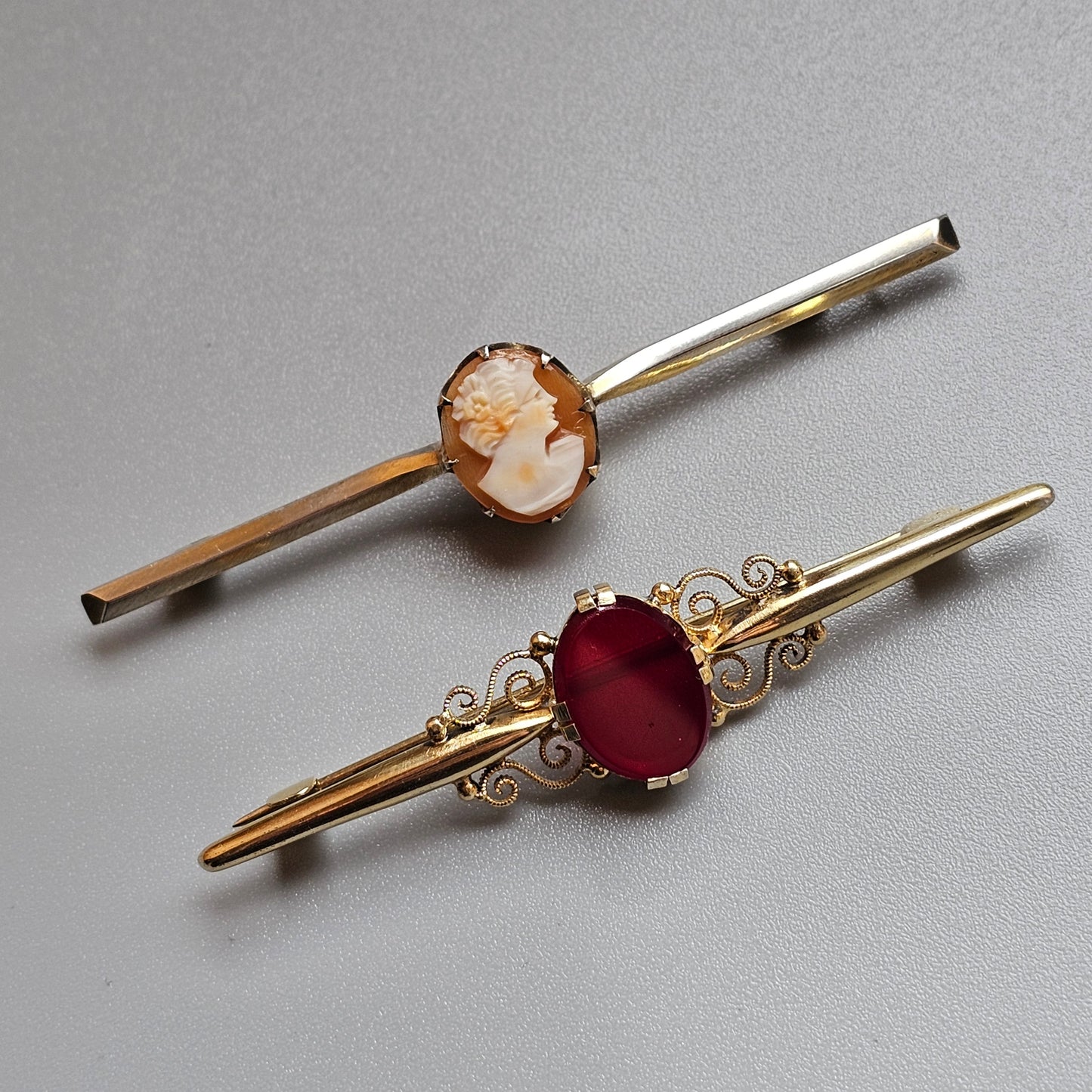 Vintage Finnish Art Deco Style Cameo & Silver Bar Brooch 1950