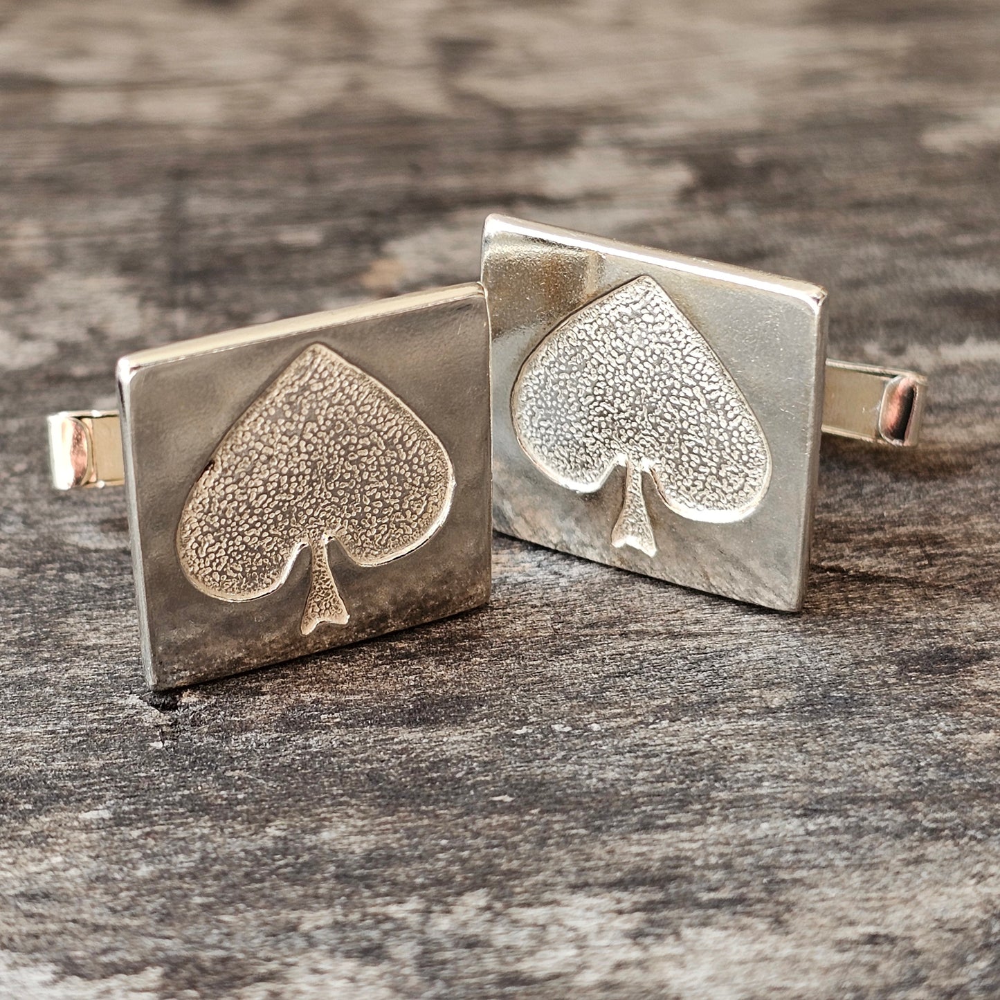 Vintage Modernist Polish 800 Silver Cufflinks Spades Card Suit - Mid Century Modern Krakow