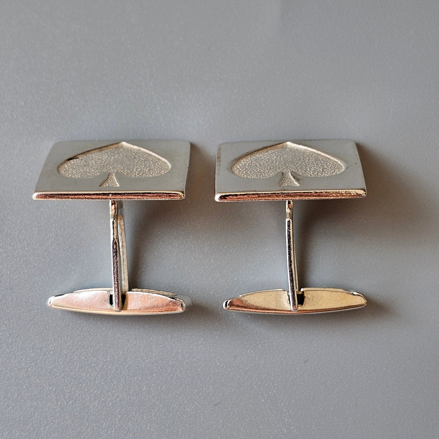 Vintage Modernist Polish 800 Silver Cufflinks Spades Card Suit - Mid Century Modern Krakow