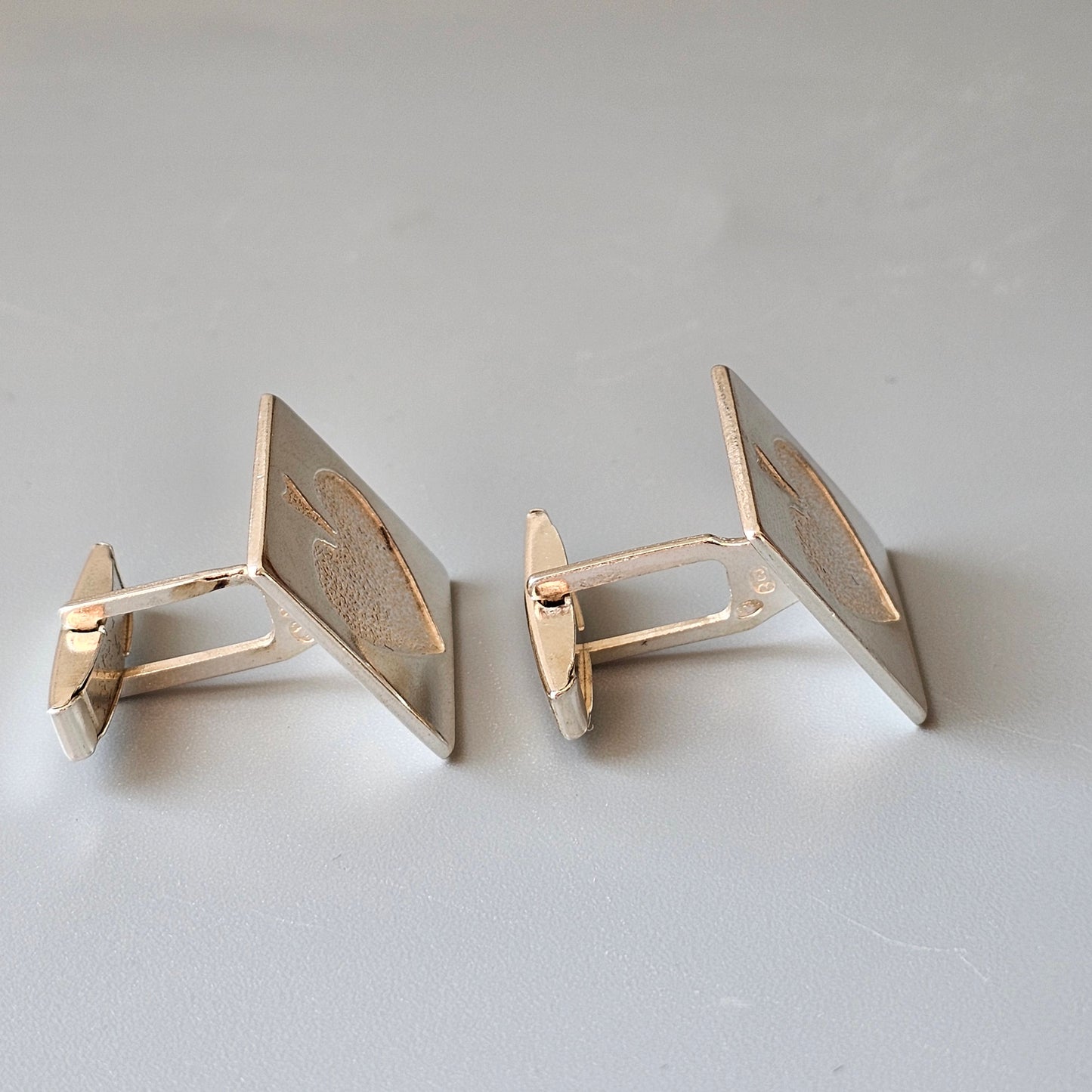 Vintage Modernist Polish 800 Silver Cufflinks Spades Card Suit - Mid Century Modern Krakow