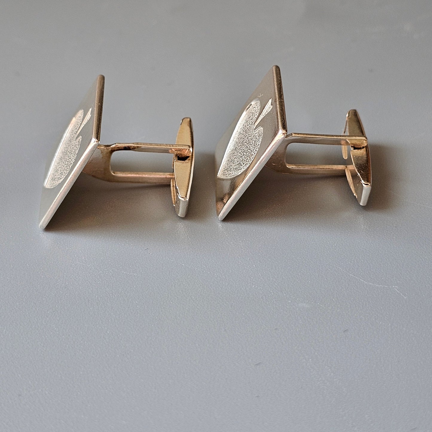 Vintage Modernist Polish 800 Silver Cufflinks Spades Card Suit - Mid Century Modern Krakow
