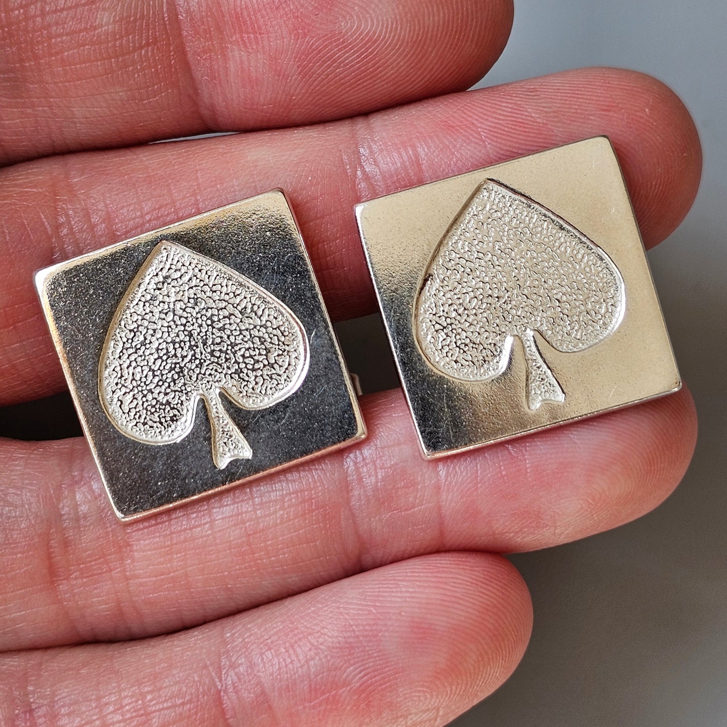 Vintage Modernist Polish 800 Silver Cufflinks Spades Card Suit - Mid Century Modern Krakow