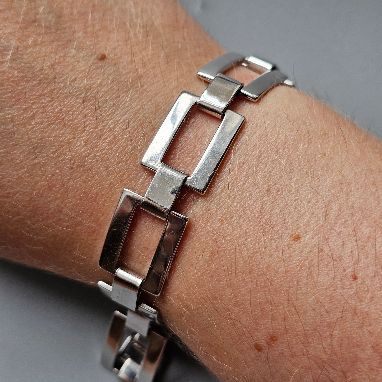 Contemporary Italian Sterling Silver Geometric Link Bracelet