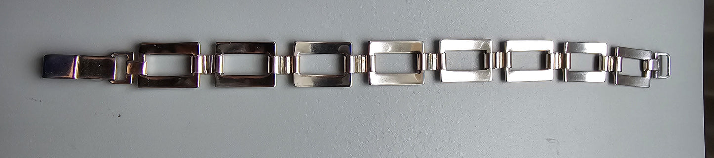 Contemporary Italian Sterling Silver Geometric Link Bracelet