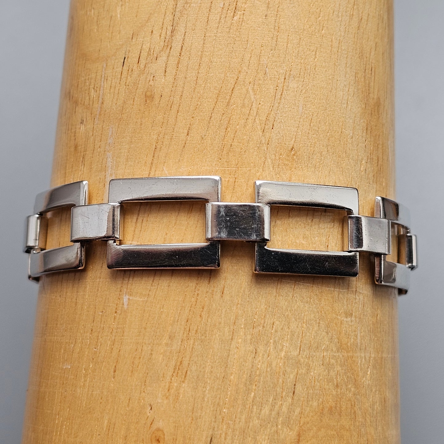 Contemporary Italian Sterling Silver Geometric Link Bracelet