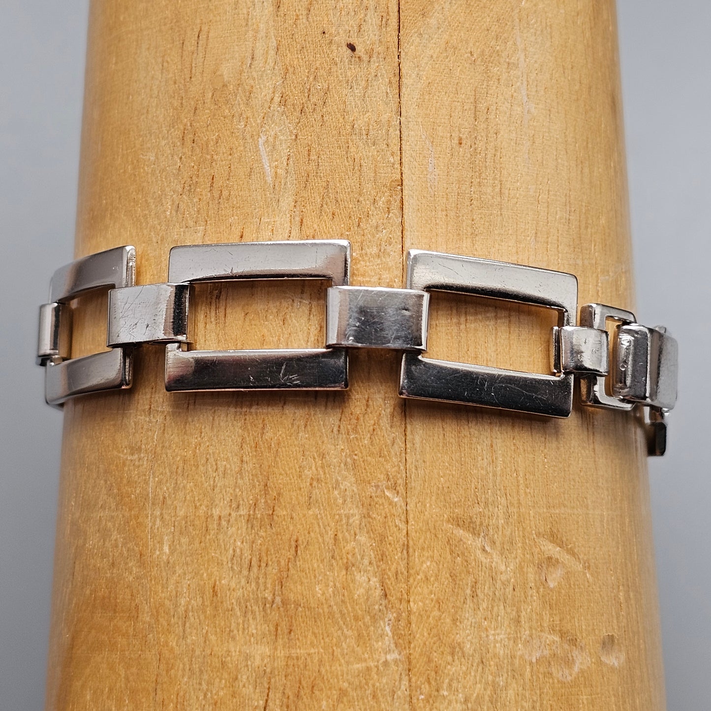 Contemporary Italian Sterling Silver Geometric Link Bracelet