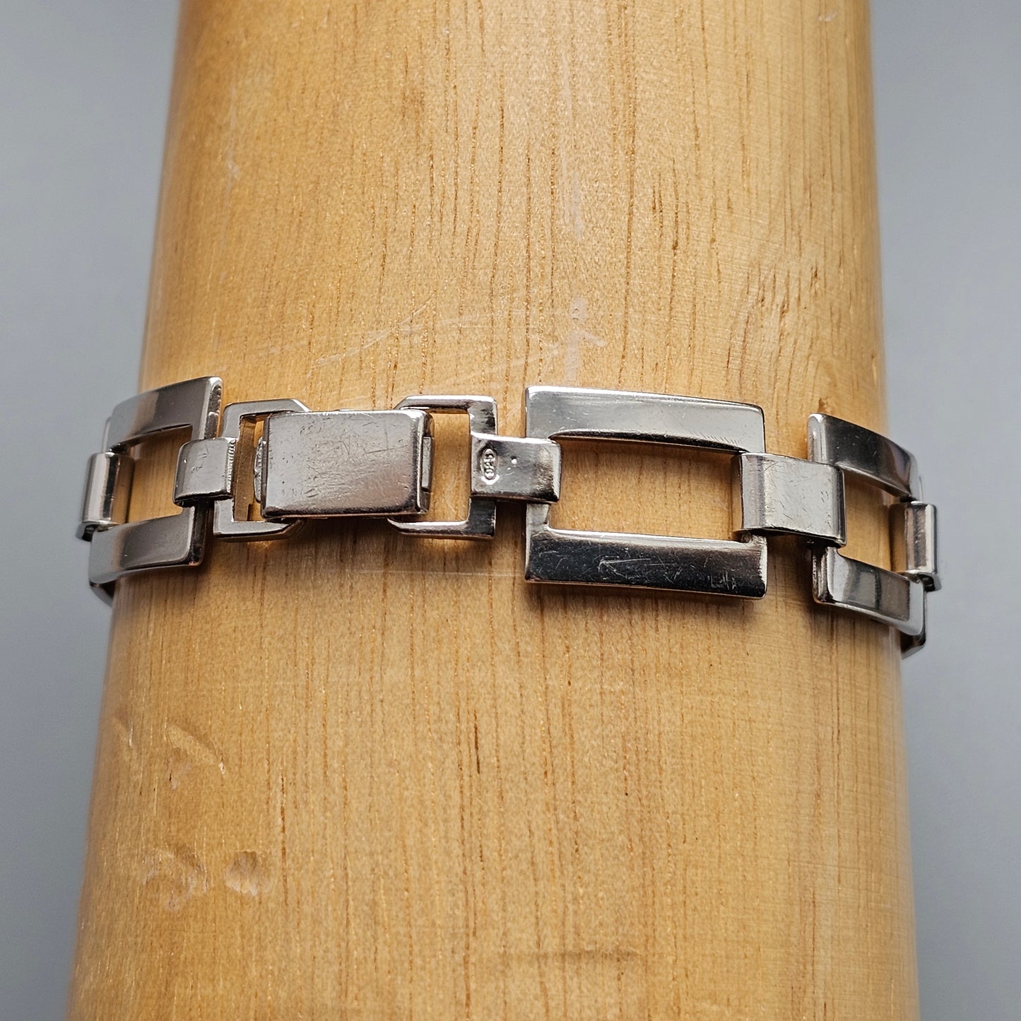 Contemporary Italian Sterling Silver Geometric Link Bracelet