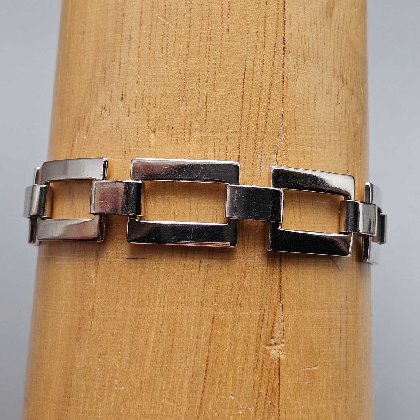 Contemporary Italian Sterling Silver Geometric Link Bracelet