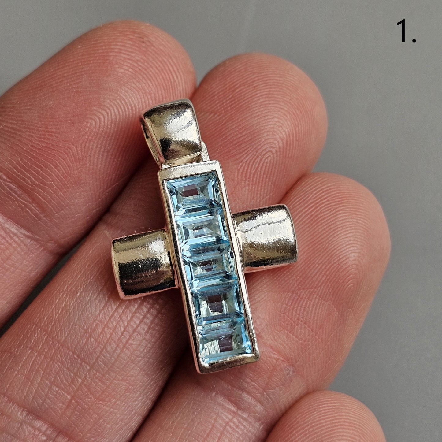 Vintage Sterling Silver Cross Pendants - Blue Glass, Spinel & Cubic Zirconia