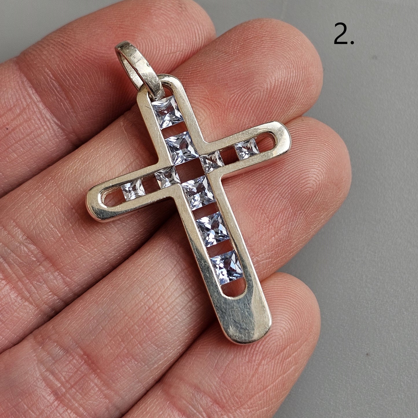 Vintage Sterling Silver Cross Pendants - Blue Glass, Spinel & Cubic Zirconia