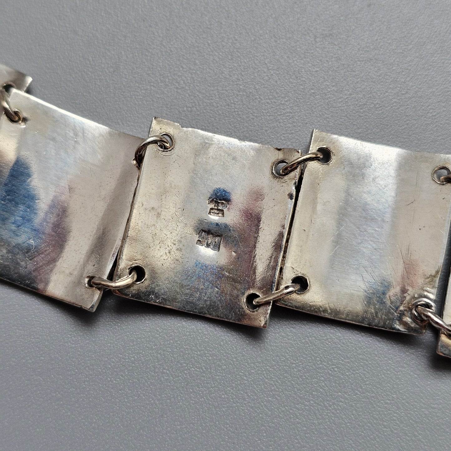Vintage South American 900 Silver Inca Aztec Style Storyteller Panel Bracelet