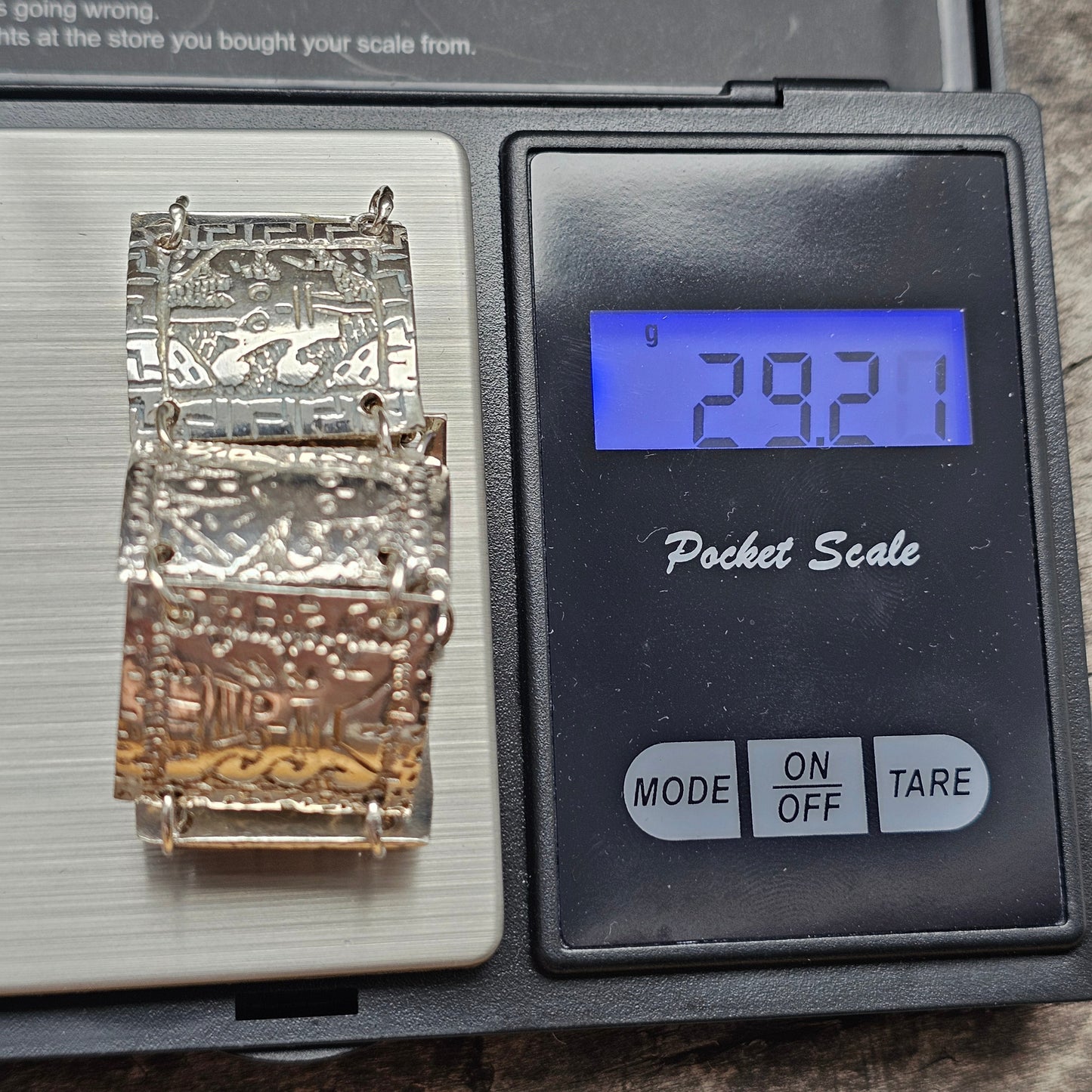 Vintage South American 900 Silver Inca Aztec Style Storyteller Panel Bracelet