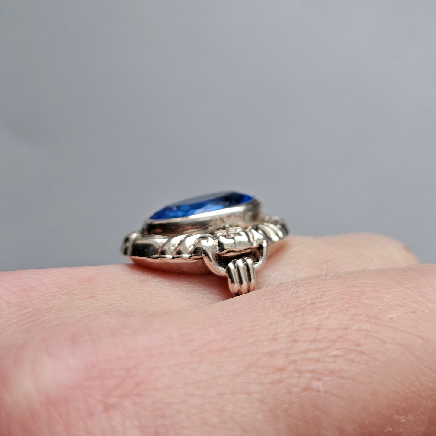 Vintage Art Deco era Silver & Blue Glass Paste Cocktail Ring