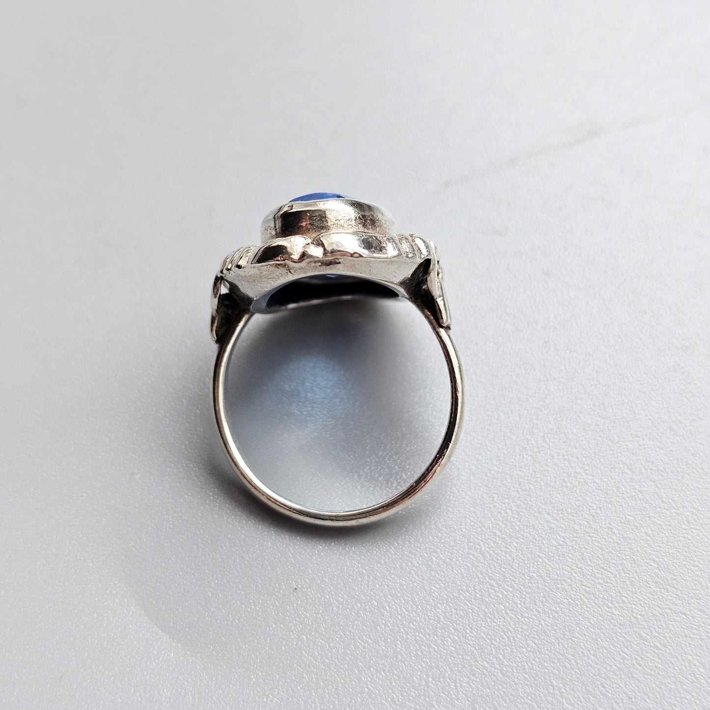 Vintage Art Deco era Silver & Blue Glass Paste Cocktail Ring