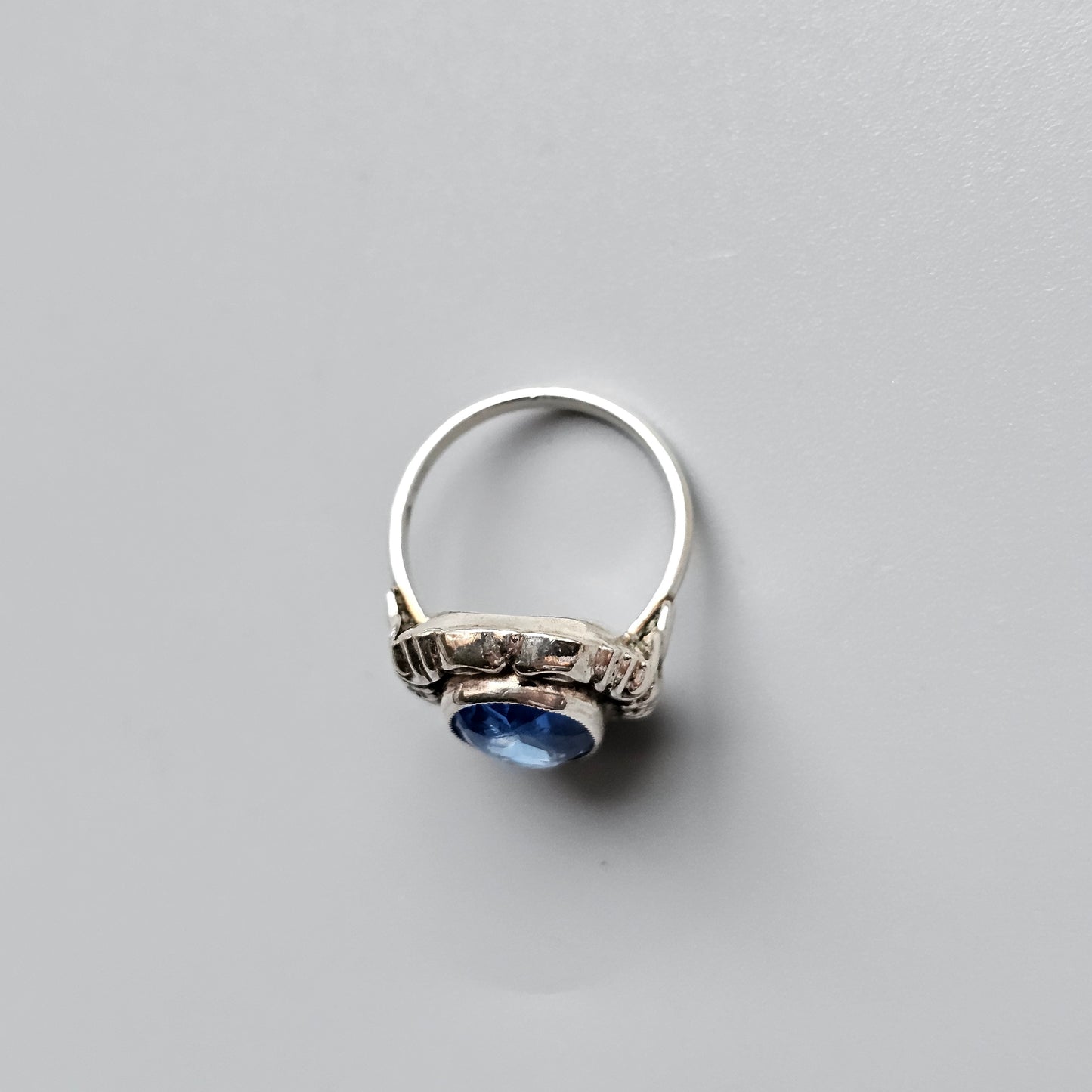 Vintage Art Deco era Silver & Blue Glass Paste Cocktail Ring