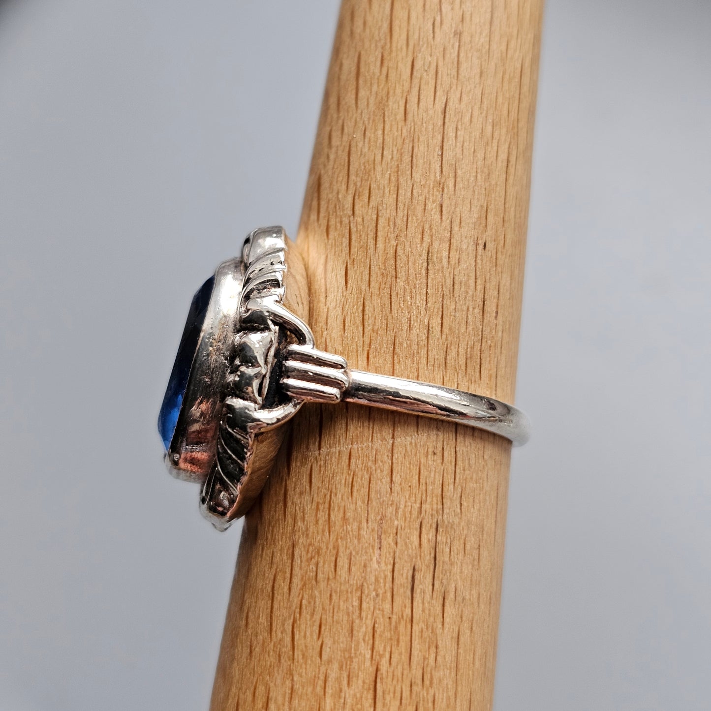 Vintage Art Deco era Silver & Blue Glass Paste Cocktail Ring