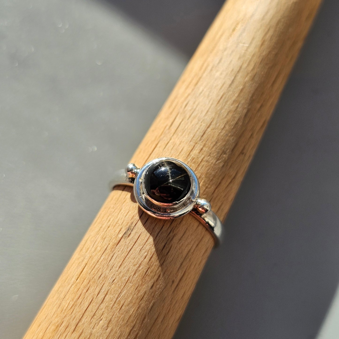 Sterling Silver & Black Star Diopside Solitaire Ring
