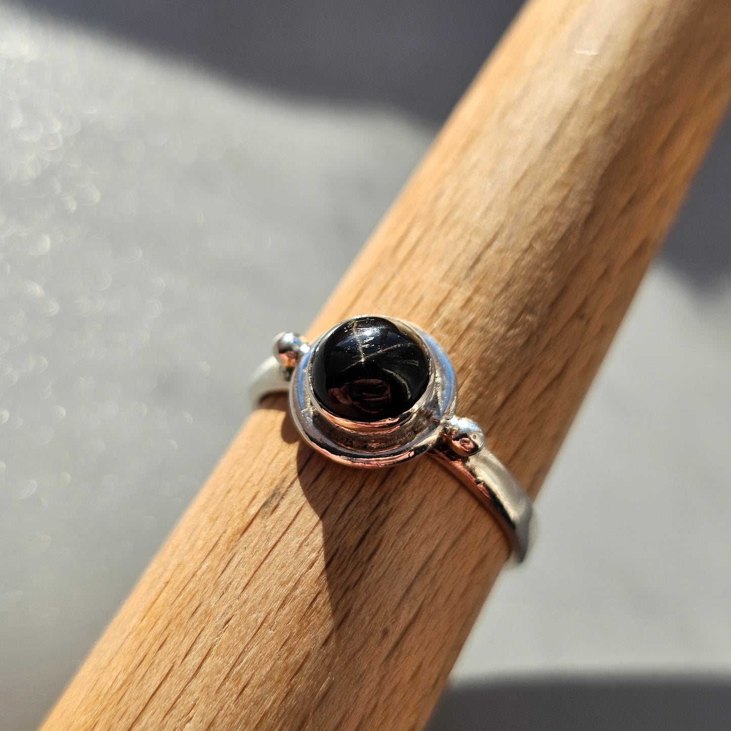 Sterling Silver & Black Star Diopside Solitaire Ring