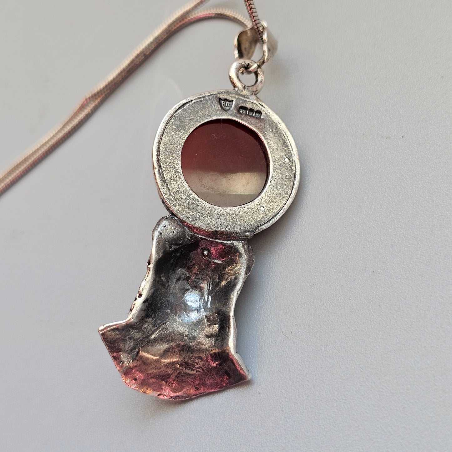 Vintage 1990s Sterling Silver Egyptian Revival Sekhmet Pendant with Carnelian Agate